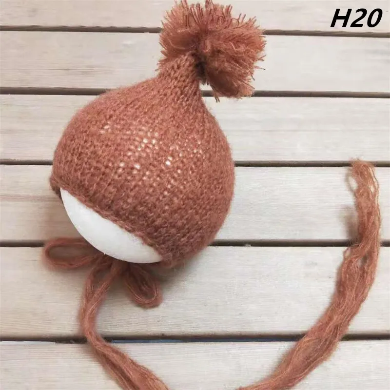 Sombrero de Mohair tejido a mano, accesorios de fotograf&iacute;a para reci&eacute;n nacidos-2