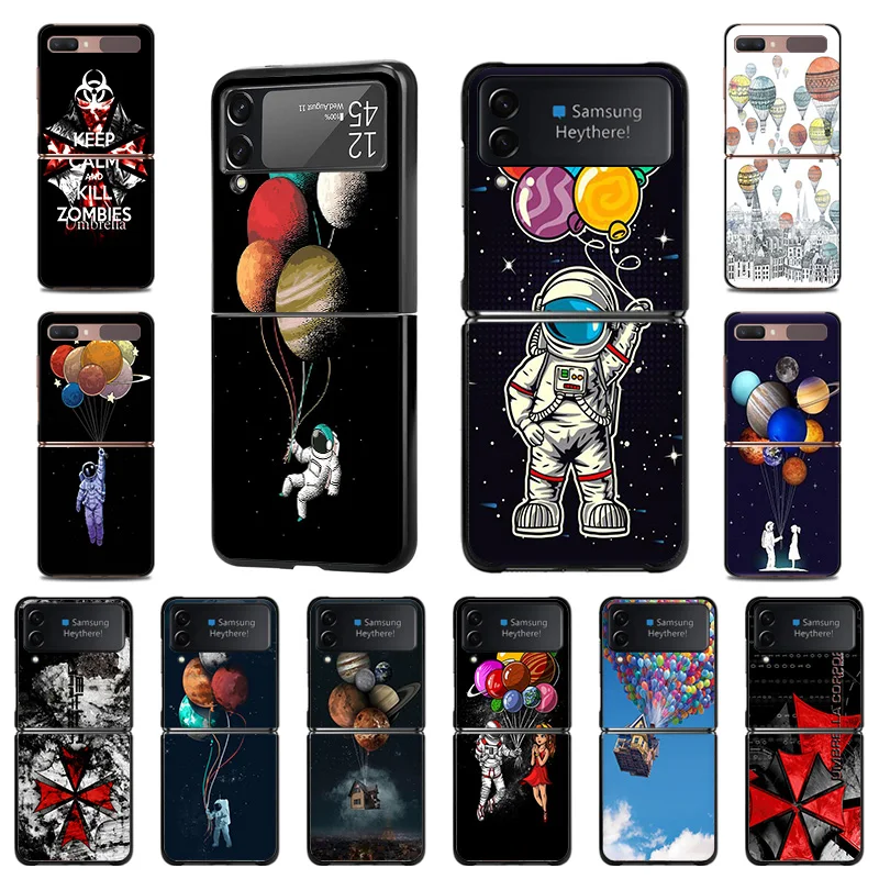 

Чехол для Samsung Galaxy Z Flip Flip3 5G с рисунком воздушного шара астронавта роскошный высококачественный черный чехол для телефона жесткий чехол Fundas ...