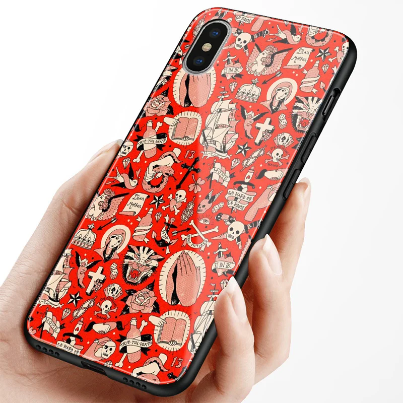 Модный мягкий силиконовый стеклянный чехол с пиратскими татуировками и иконами