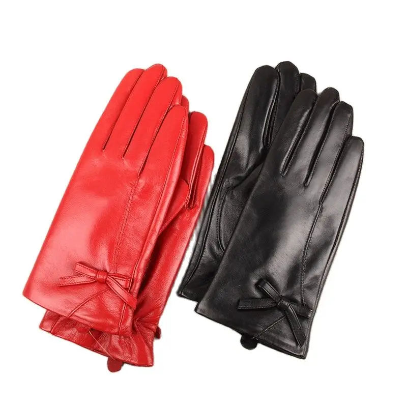 

Зимние перчатки из натуральной овчины 2021, женские кожаные ветрозащитные термостойкие женские черные красные перчатки, L2861