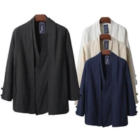 chinese style men linen hanfu cardigan tops wu tang zea tea shirts japanese kimono jackets coats robe oriental fashion clothing