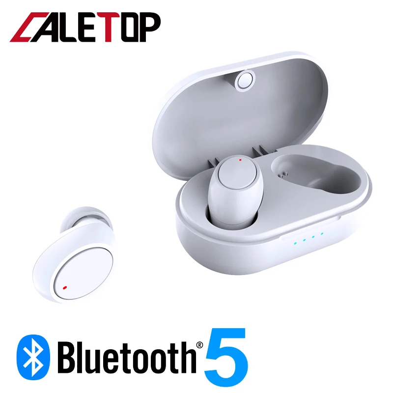 Белый CALETOP TWS 5,0 Bluetooth наушники беспроводные наушники с микрофоном Handsfree Hifi 6D стерео звук IPX5 Водонепроницаемый для iPhone Xiaomi - Цвет: Белый