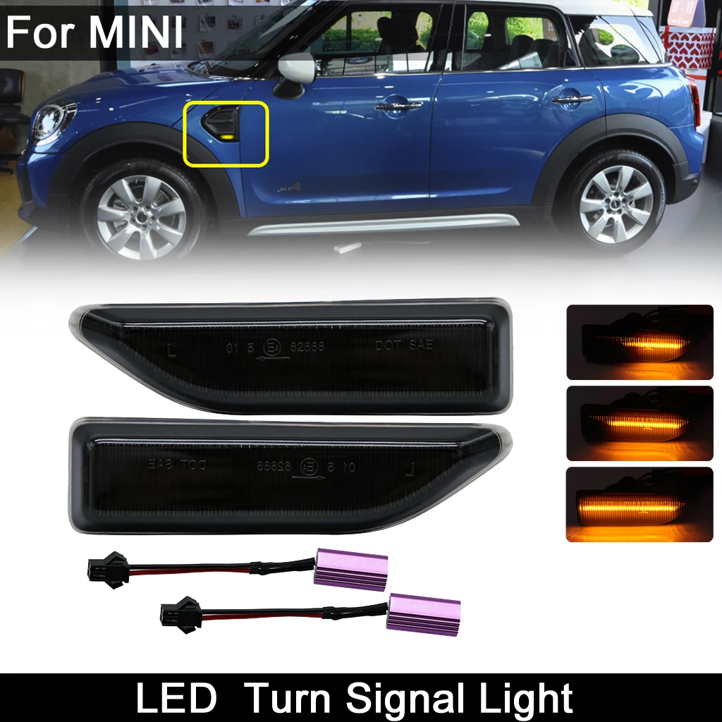 

2Pcs For Mini Cooper Countryman F60 2017-UP Smoked Lens Car Front LED Side Marker Light Dynamic Blinker Amber Turn Signal Lamp