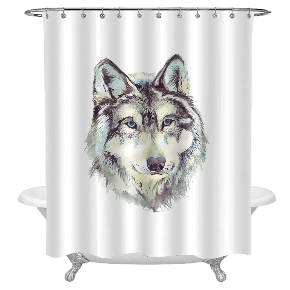 Волчья душевая занавеска для современного домашнего декора ручной рисунок в
