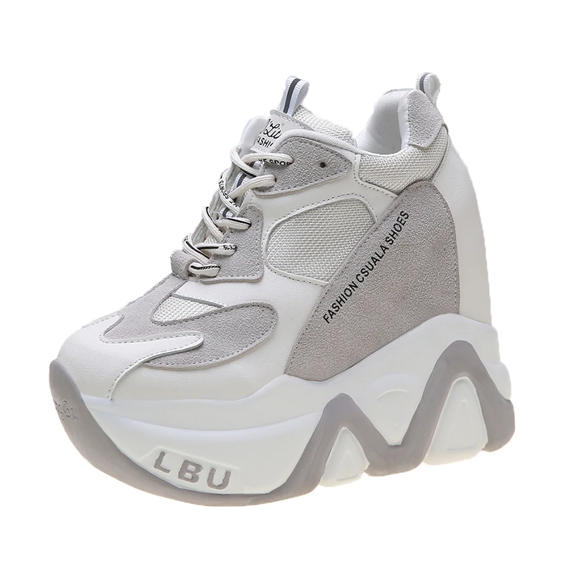 Женские кроссовки увеличивающие рост дышащие на танкетке 12 см со шнуровкой |