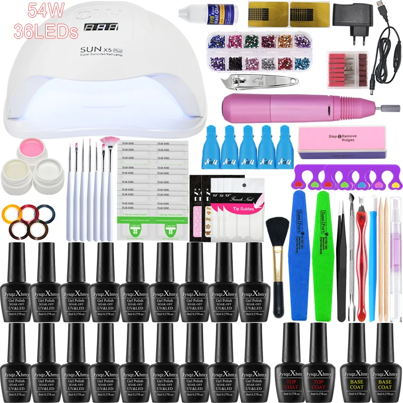 54/48/36 Вт для ногтей набор УФ светодиодный светильник с 18 шт. маникюрный гелевого