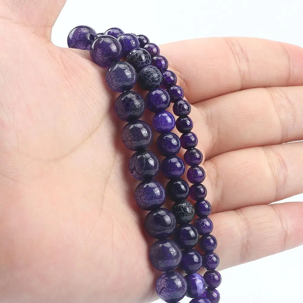 6/8/10 мм Натуральный камень темно-фиолетовый трещины Агаты &quotвены дракона&quot