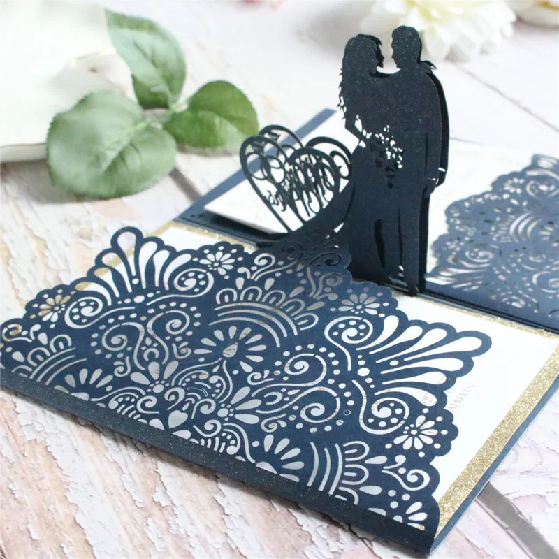 Выдвижная открытка для приглашения на свадьбу вечеринку невесты лазерная