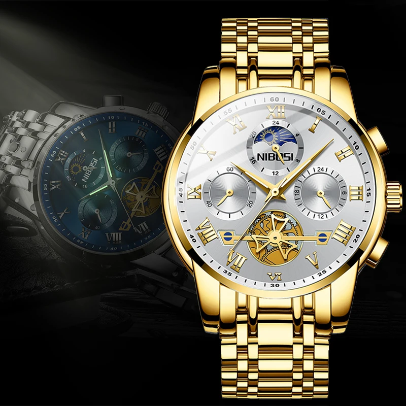 

NIBOSI Men Watch Luxury Brand Quartz Sport Watch For Men Chronograph Tourbillon Style Business Wristwatches Relogio Masculino