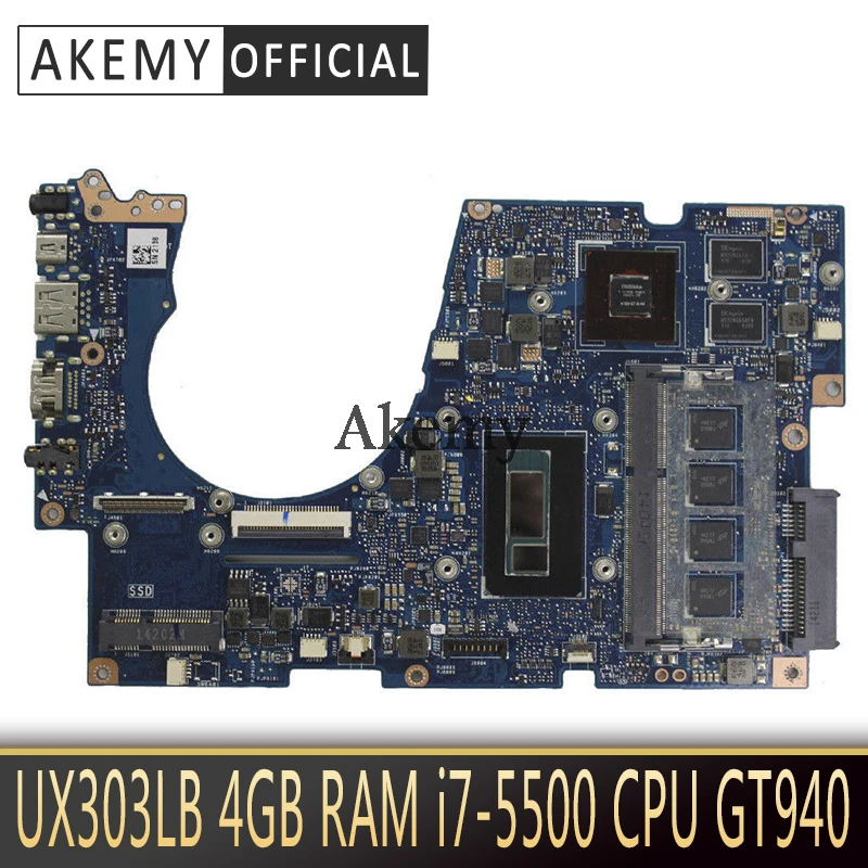 

Akemy UX303LB материнская плата для ноутбука ASUS UX303LNB UX303LN UX303L тест оригинальная материнская плата 4 Гб RAM I7-5500 CPU GT940 тест ОК