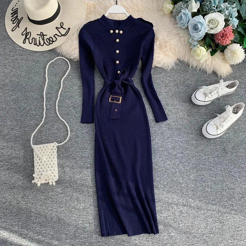 Зимнее винтажное женское платье с высоким воротником 2019 модное Бандажное