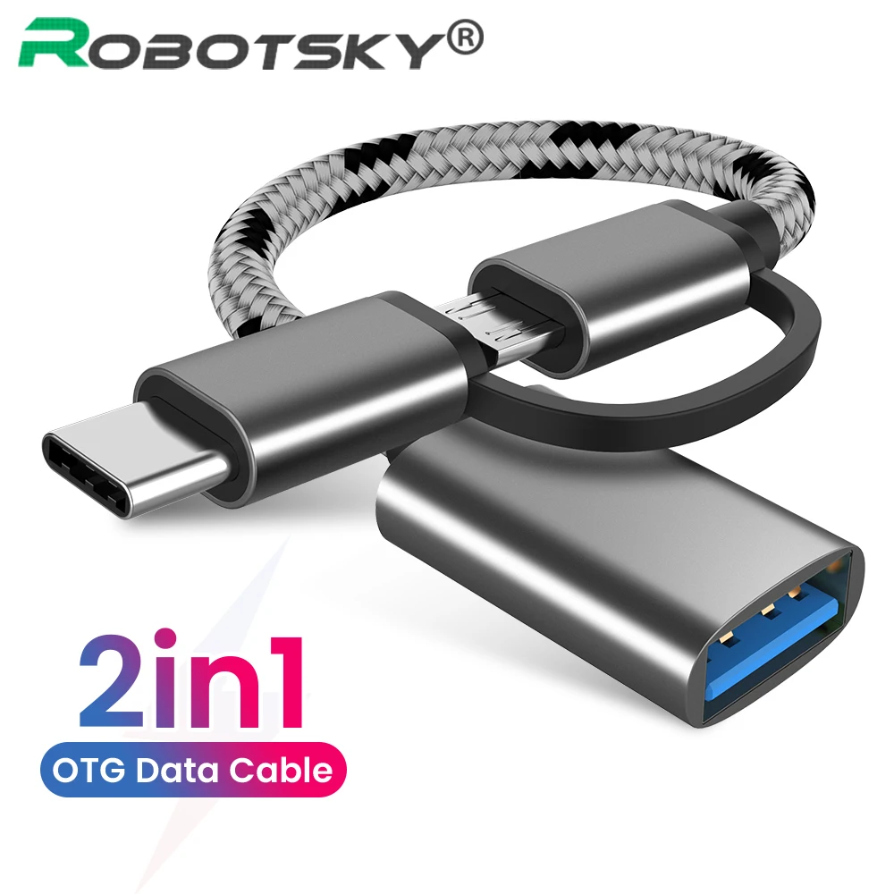 Универсальный USB кабель Robotsky 2 в 1 micro USB/type C цвета на выбор|Переходники и адаптеры| |