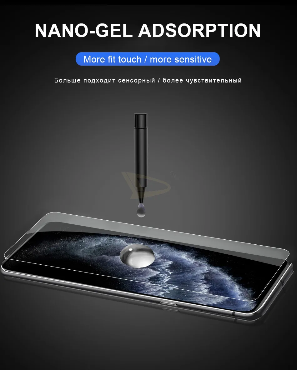 2 шт УФ жидкий полный клей покрытие закаленное стекло пленка для iphone 11 Pro X XR XS Max защита экрана 6 6s 7 8 PLus защитное стекло
