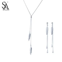 sa silverage 925 sterling silver feather jewelry sets for women necklaces pendants drop dangle earrings fine jewelry