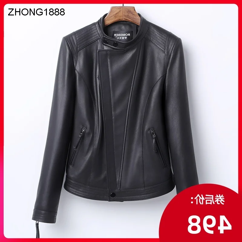 

Кожаное пальто для женщин, короткая байкерская куртка из овечьей кожи, приталенное пальто, осень 2020 г.