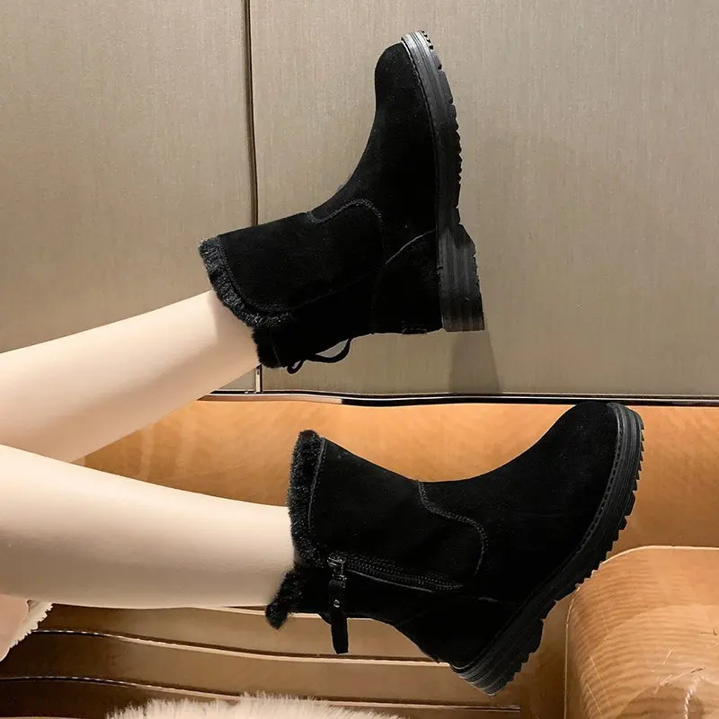 

Женские зимние ботинки на молнии, с круглым носком, на плоской подошве