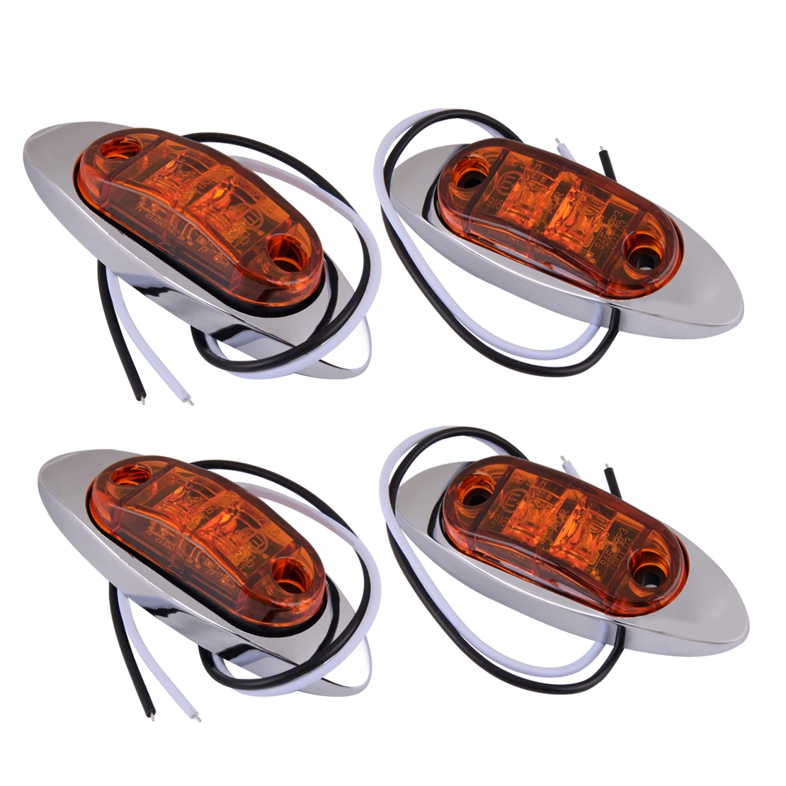 

Universal 4pcs 2.5" 2 Diode Amber Side Fender Marker Indicator Clearance Surface Mount Light w/ Cover Silver for Trailer Truck