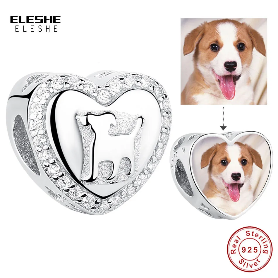 Customized Photo Heart Charms Fit Bracelet Silver 925 Original Sterling Dog Paw Print Charm Beads Jewelry Making |