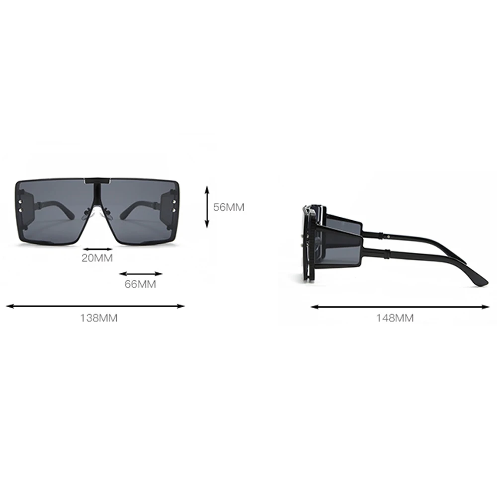 

One Piece Shield Sunglasses Men Retro Flat Top Metal Frame Male Over-sized Square Glasses for Women Heavy Uv400 2021