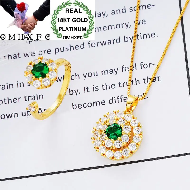 

OMHXFC Wholesale European Fashion Woman Girl Party Birthday Wedding Gift Round Zircon 18KT Gold Necklace+Ring Jewelry Set SS03