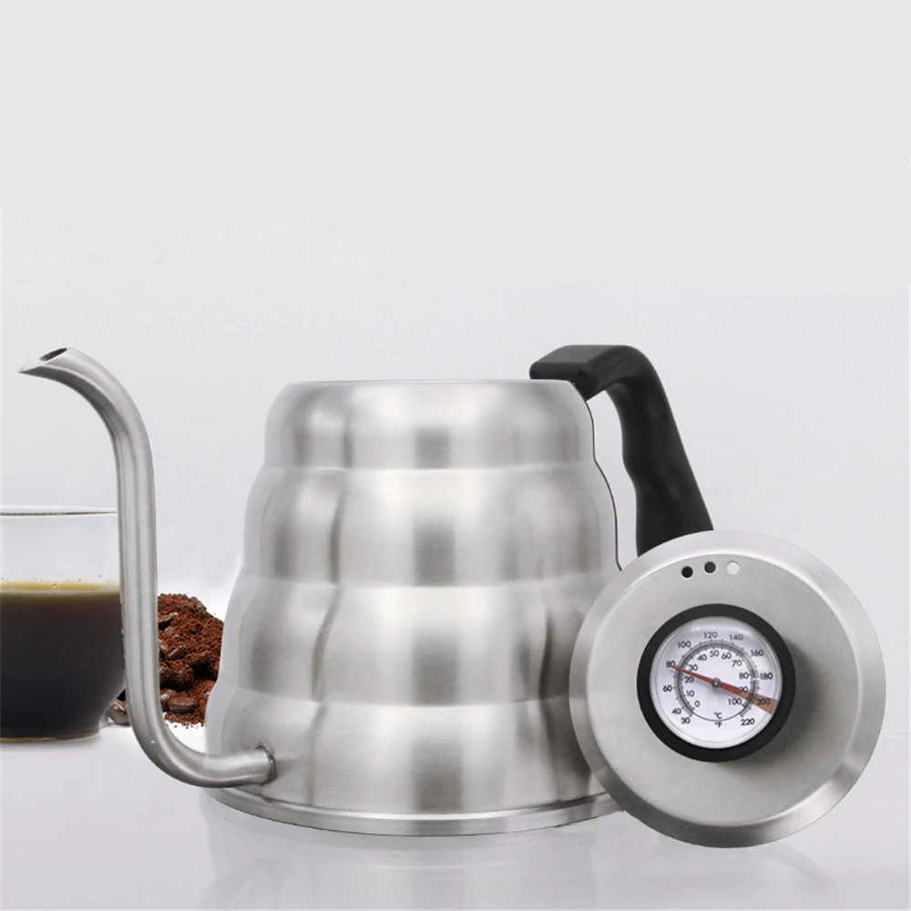 

1200ML Drip Coffee Kettle with Thermometer Pots Stainless Steel Pots Gooseneck Coffee Pots Long Mouth Coffee Tea Pot for Kitchen