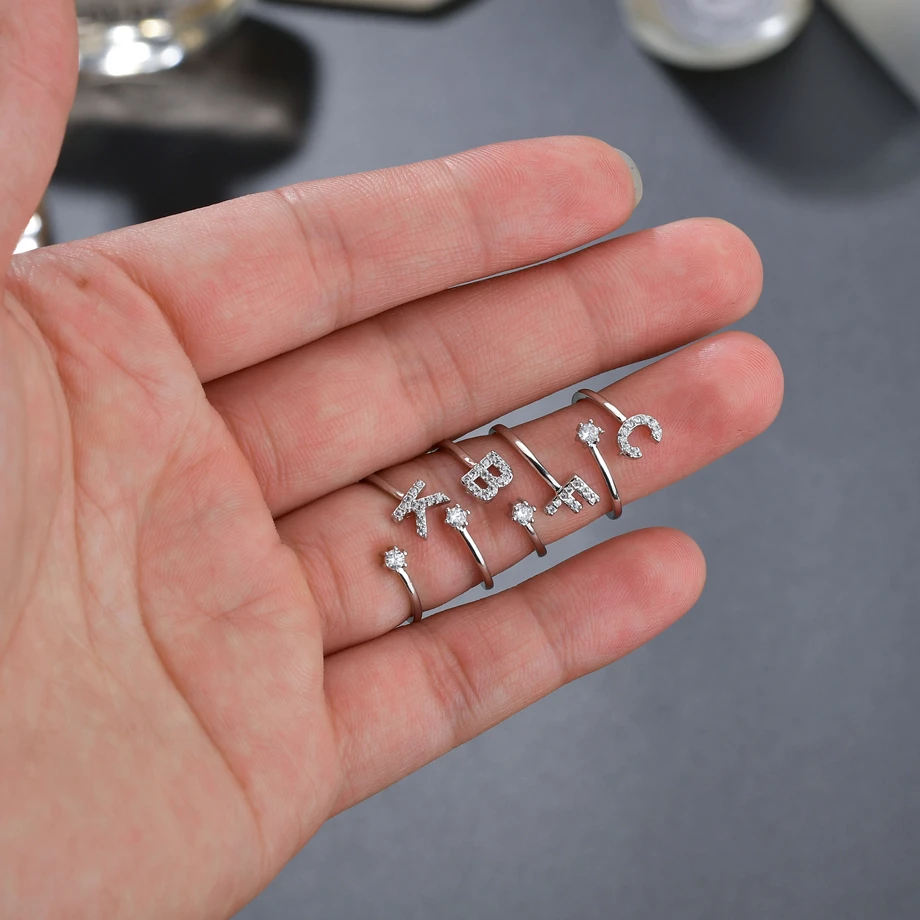 Модные кольца из нержавеющей стали 26 букв для женщин стразы открытые на палец