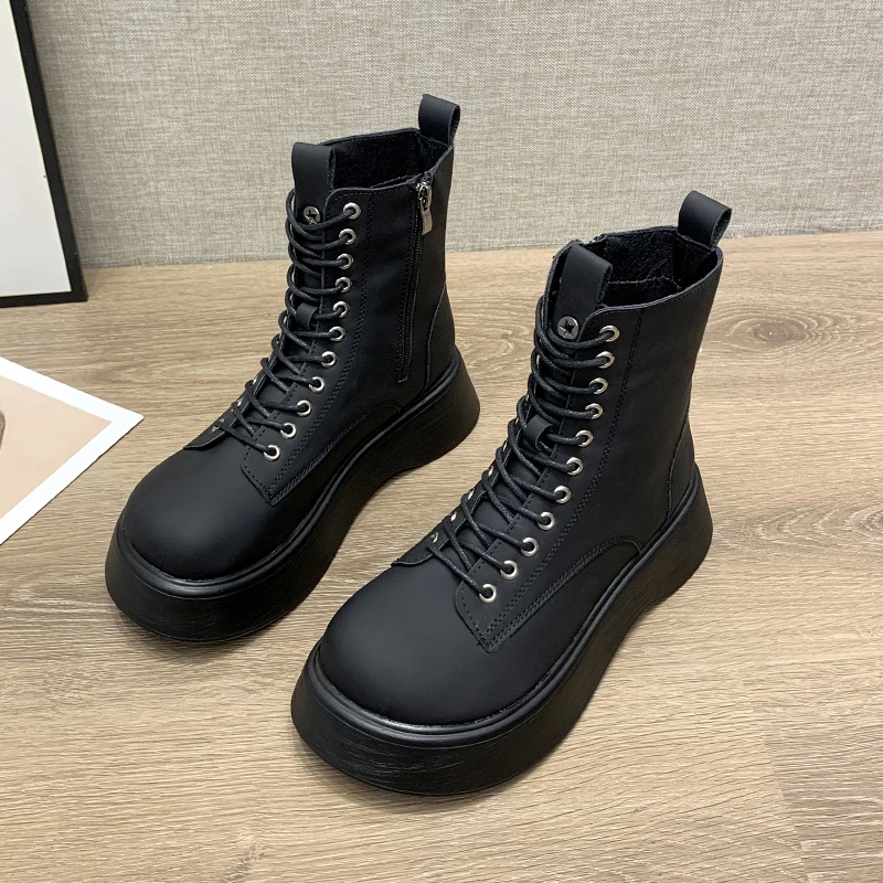 Leather Fashion short Boots Women's Autumn/Winter 2021 New Wild Thick-soled Motorcycle Boots Single Boots Chunky Shoes High
