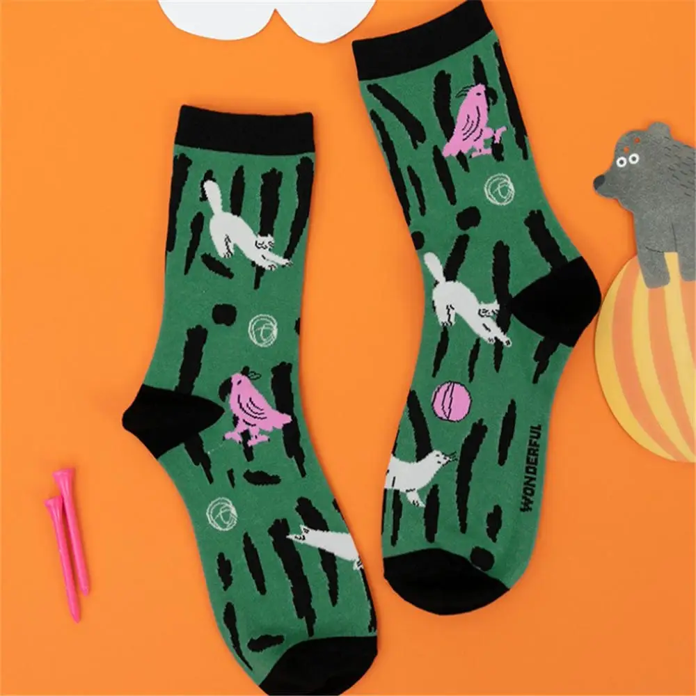 

1 Pair New Fashion Pet Series Cartoon Illustration Cute Parrot Tiger Cat Autumn And Winter Female Cotton Socks Male Couple Socks