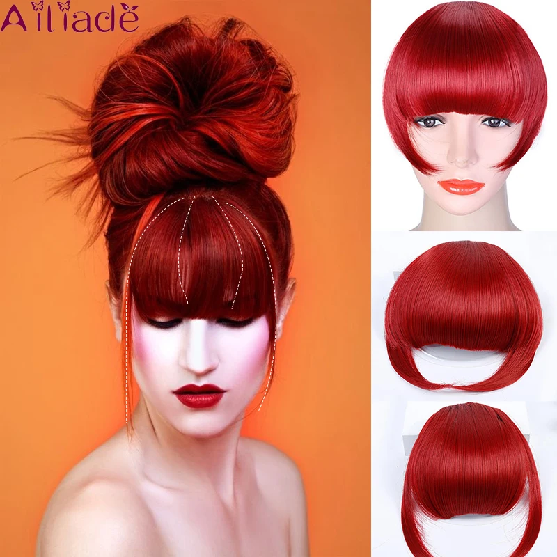 AILIADE красное короткое спереди и длинное прямая челка на заколках короткая пряди