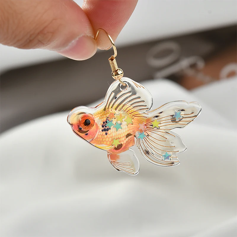 Цветные прозрачные маленькие золотые рыбки акриловые Подвески DIY серьги