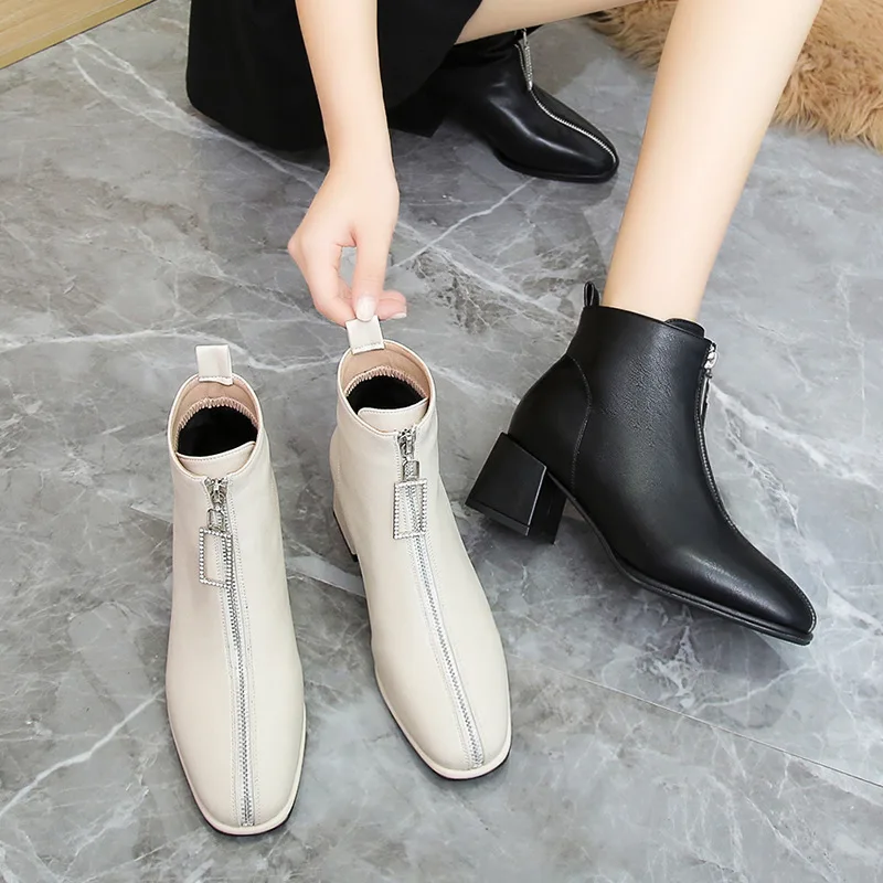 

White High-heeled Short Boots Womens Autumn and Winter Pointed Toe Women's Boots 2022 New Thin Boots Wild Martn Boots