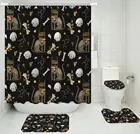 4 шт. занавески s кошкичерепа, занавеска для душа, набор для ванной на Хэллоуин, коврик для туалета, 3D принт, моющаяся U-образная накладка, напольные коврики