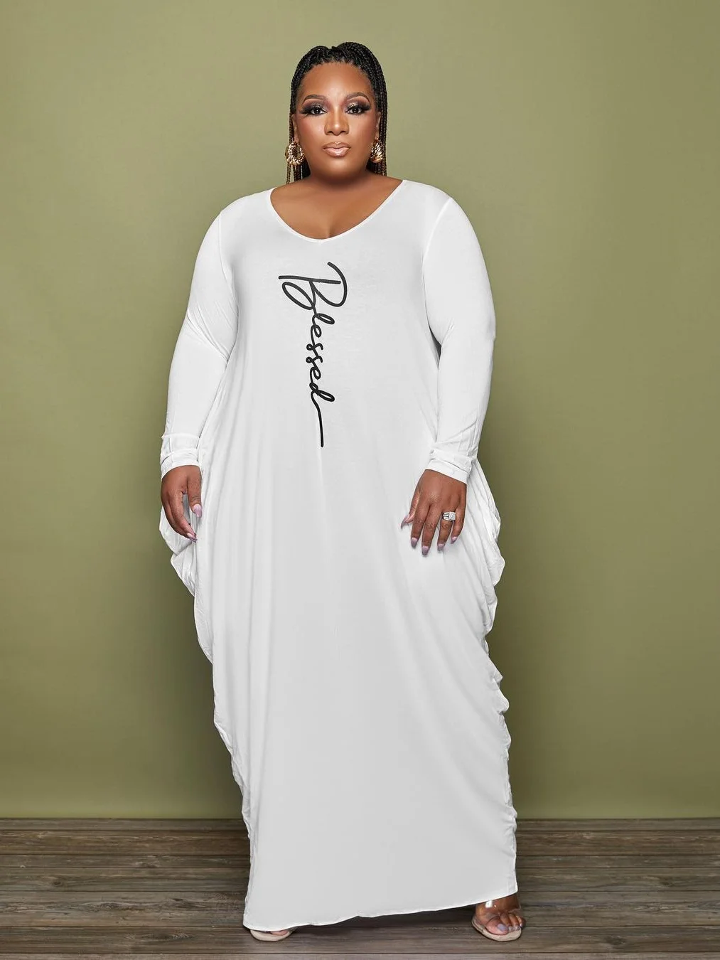 

Женское платье с длинным рукавом и V-образным вырезом, большого размера