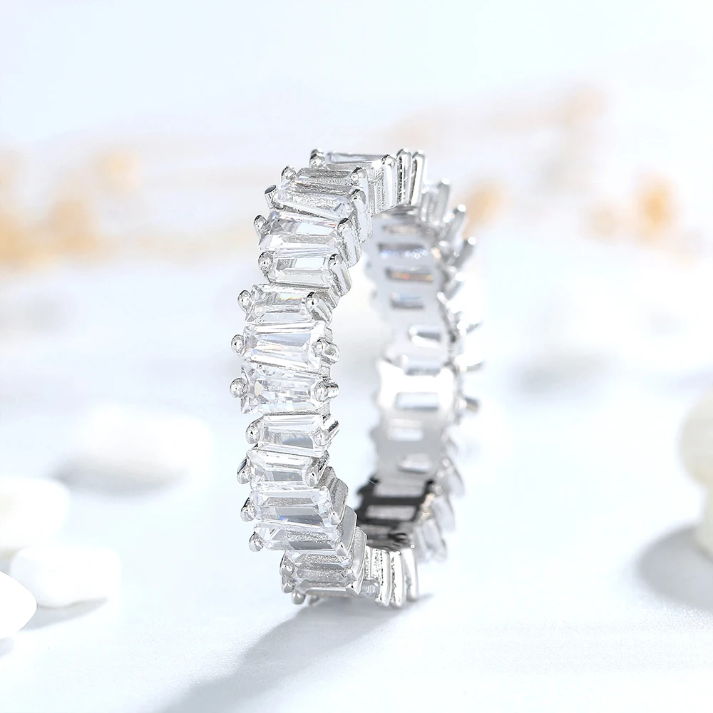 

Sterling Silver 925 Geometric Trapezoid White Zircon Rings Luxury Rings Fine Jewelry Party Wedding Engagement Gift for Women