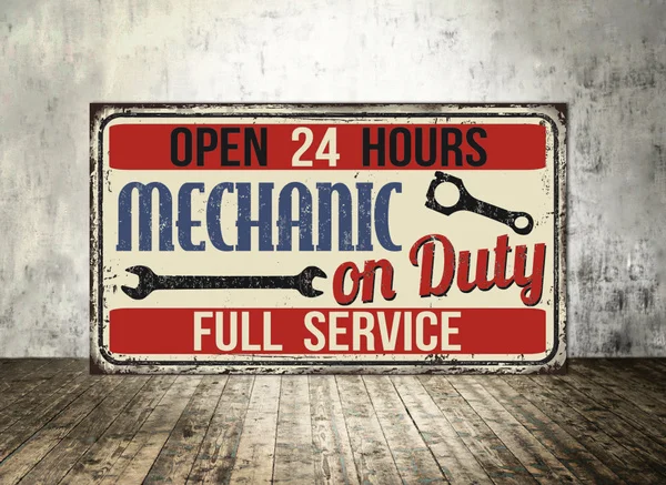 Mechanic On Duty Tin Sign,open 24hours Full Service Mechanic Garage, Metal Sign, Outdoor Sign, Signboard Mechanic