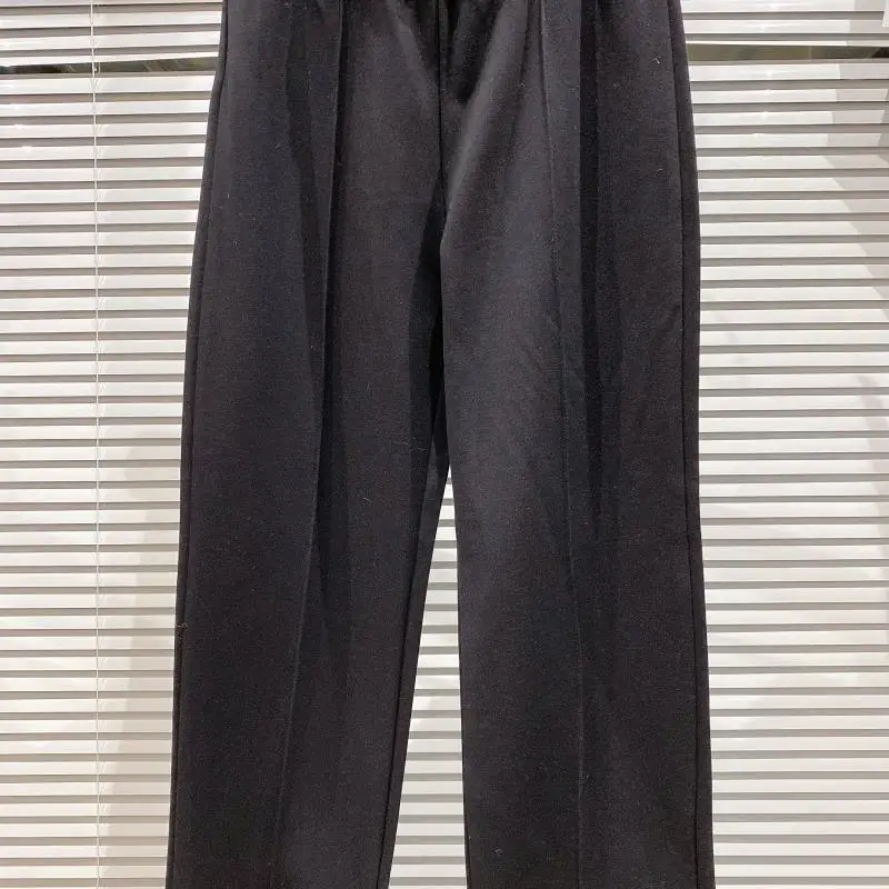 

2021 Spring New Office Lady Trousers Elastic Waist Black Long Pants Slit Slim-Fitting Suit Pants Loose Female Wide Leg Pants