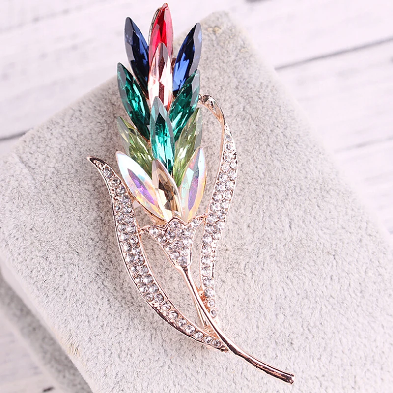 

Multi-color Crystal Wheat Brooches For Women Rhinestone Brooch Pin Fashion Jewelry Coat Dress Corsage Flower Style