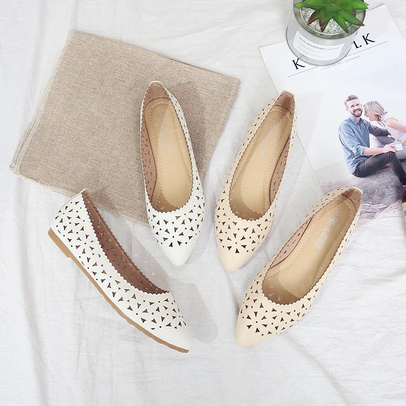 Flat bottom sandals female summer 2019new pointed set foot shallow mouth PU flat with hollow breathable white single | Обувь