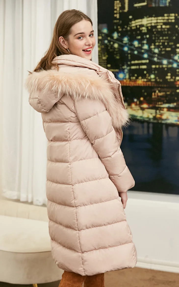 Vero Moda женский 90% белый утиный пух Талия молния с капюшоном мех енота длинный пуховик парка пальто | 318412532