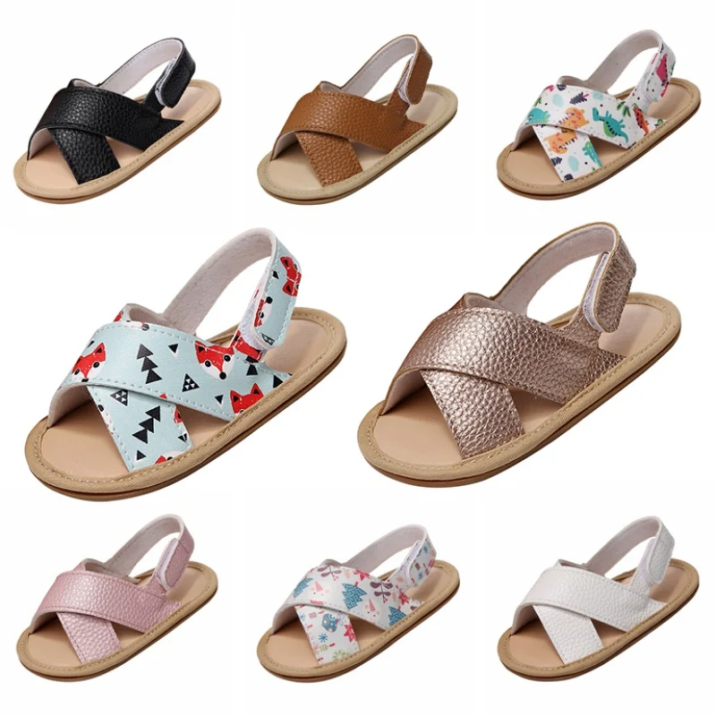 

Summer Baby Girl Boy Roma Sandals Toddler Rubber PU Leather Sole Anit-slip Walkers Shoes Unisex 0-24 Months
