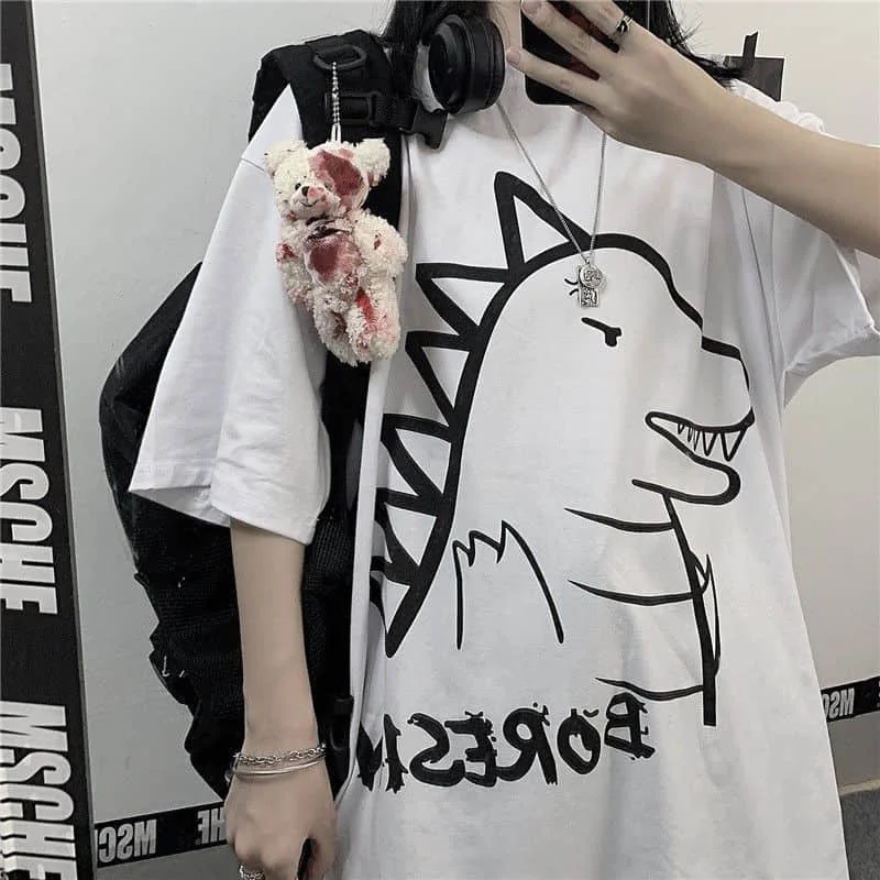 

T-shirt Men And Women 2021 Summer Harajuku Style Cartoon Printing Student Loose Short-sleeved T-shirt Couple Men And Women