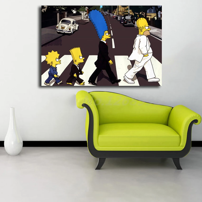 Simpsoning Abbey Road Барт Гомер Мардж холст картина печать гостиная домашний декор