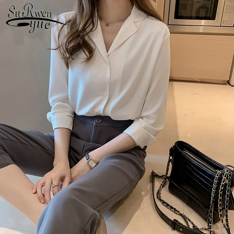 Новинка шифоновая блузка с длинными рукавами рубашки для женщин большие размеры