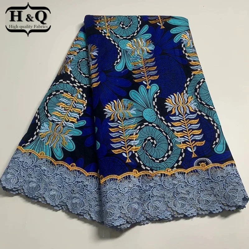 

H&Q newest african batik lace wax fabric 100% cotton embroidery 6 yards/piece nigerian guipure laces water soluble fabrics H1038