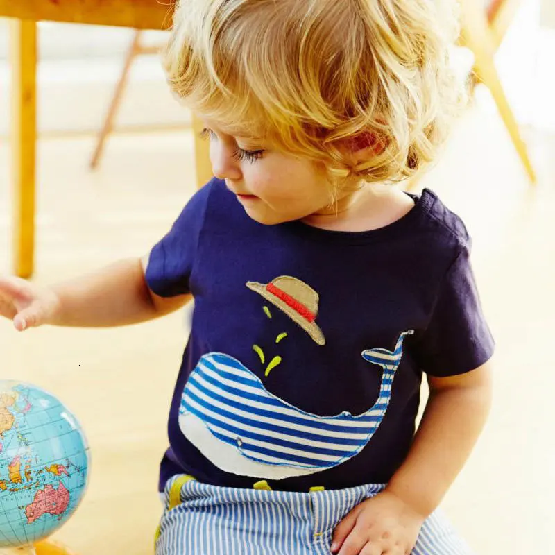 Летний комплект с коротким рукавом и принтом Кита синий топ для мальчиков штаны в