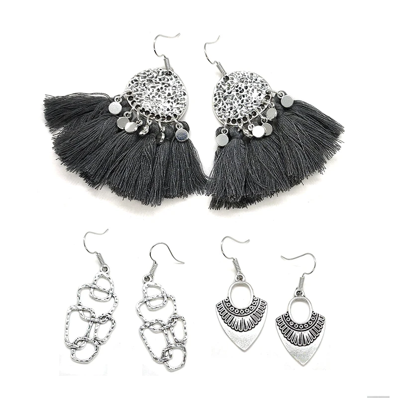 Женские серьги с кисточками WICHMOMO Ретро стиль серебро цинковый сплав