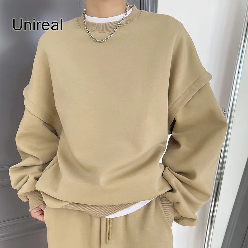 

Женская толстовка с капюшоном Unireal, Повседневная Толстовка цвета хаки с длинным рукавом в Корейском стиле, свободного покроя, в винтажном стиле, зима 2022