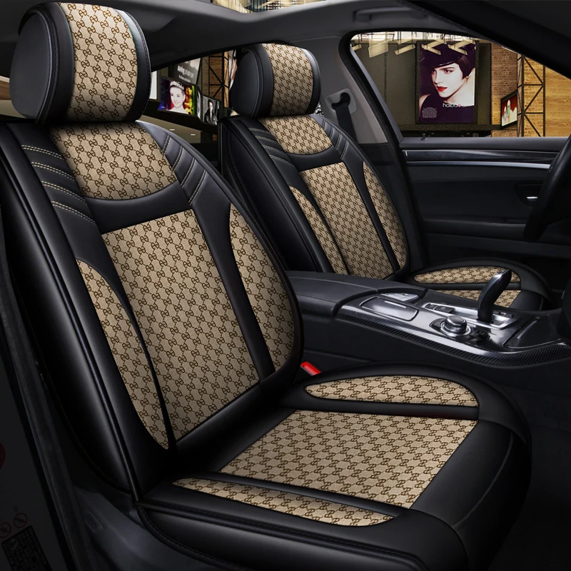 5-местный автомобильный чехол из искусственной кожи и льна Модный стильный