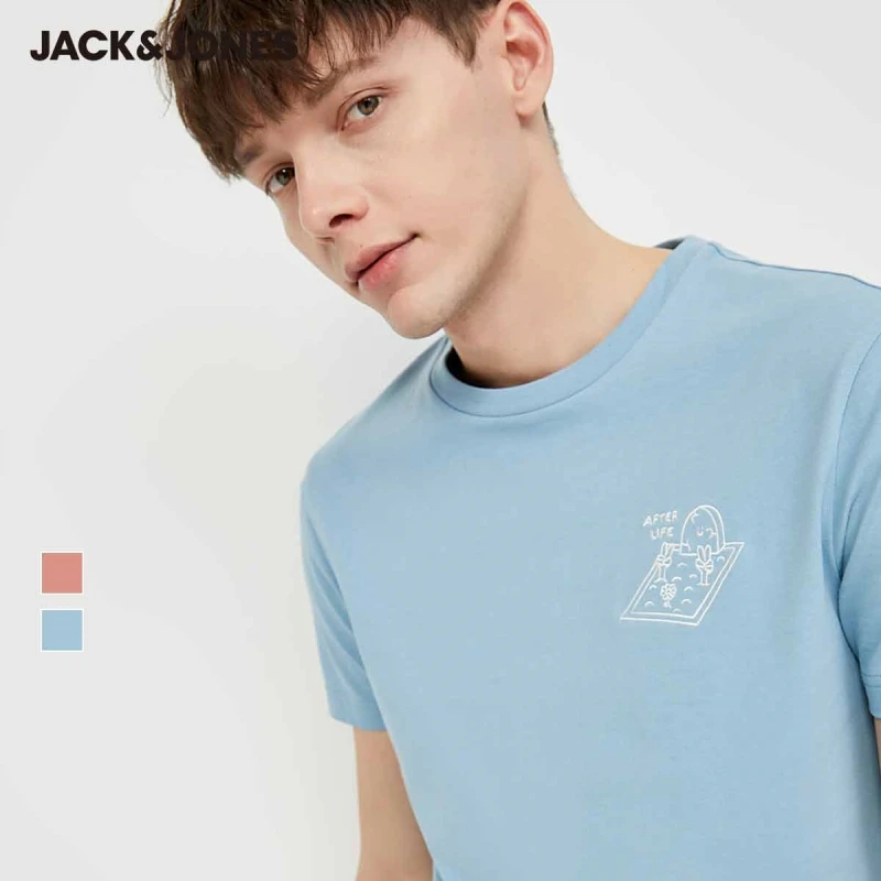 Мужская футболка с короткими рукавами JackJones 100% хлопок 3D вышивкой одежда