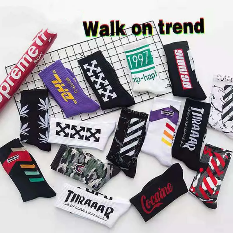 Новые мужские носки средней длины из полиэстера и женские в стиле хип-хоп Модные